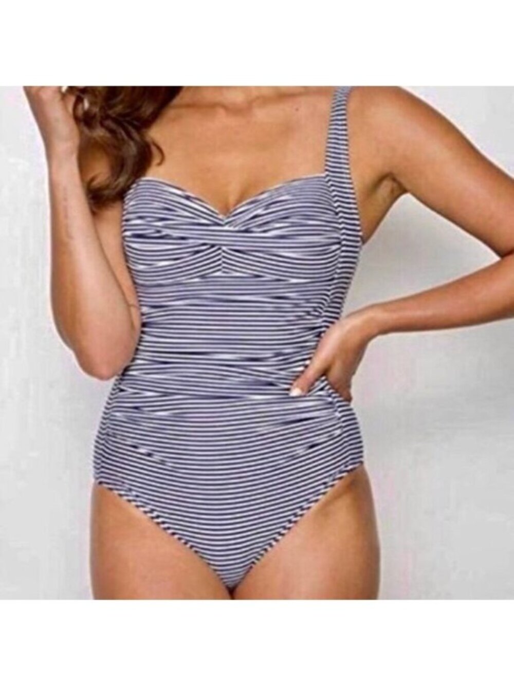 Bond-Eye Australia One PC Blue Stripe Swimsuit US 8 D DD